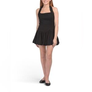 House of Harlow 1960 Black Linen Blend Bubble Hem Mini Dress Sz Lg NWT! SEE PICS